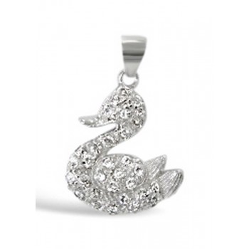 Sterling Silver Pendant Clear Cubic Zirconia Swan