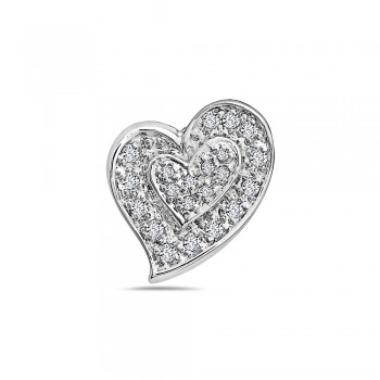 Sterling Silver Pendant 2 Layer Pave Cubic Zirconia Heart