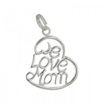 Sterling Silver Pendant Plain Open Heart with Word "G" We Love Mom'-