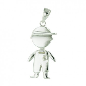 Sterling Silver Pendant Moving Boy Wearing Cap with 1Pcs Cubic Zirconia--E-Coat