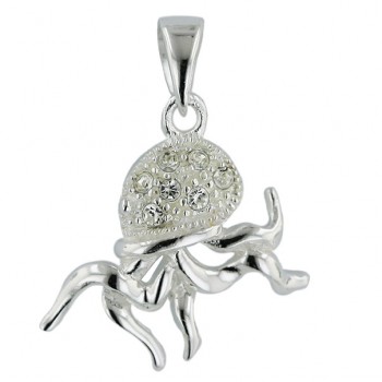 Sterling Silver Pendant Clear Crystal Octopus (Sm) --E-coated