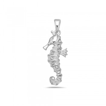 Sterling Silver Pendant (H=23mm) Clear Crystal Seahorse--E-coated