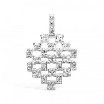 Sterling Silver Pendant Clear Cubic Zirconia Fence Pattern
