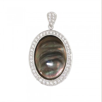 Sterling Silver Pendant 29X22mm Oval Black Mother of Pearl
