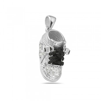 Sterling Silver Pendant Clear Crystal Shoe with Black Rope Lace