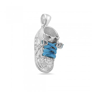 Sterling Silver Pendant Clear Crystal Shoe with Blue Rope Lace