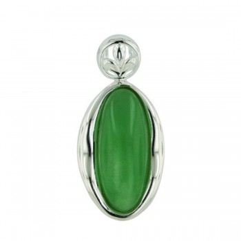 Sterling Silver 25X16mm Floating Oval Cabochon Green.Jade