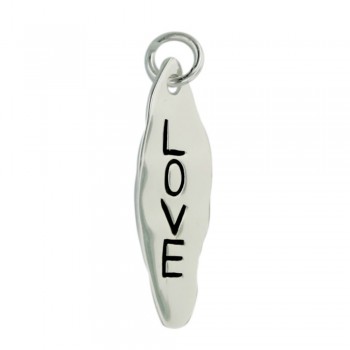 Sterling Silver Pendant Plain Longer Oval Floating with Black Word 'Lo