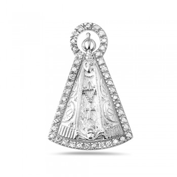 Sterling Silver Pendant Triangle Religious with Clear Cubic Zirconia -Milagrosa