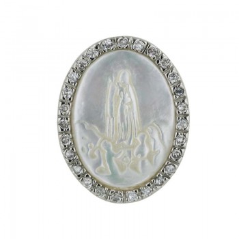 Sterling Silver Pendant 24X19mm Oval Clear Cubic Zirconia+Cameo of Fatima