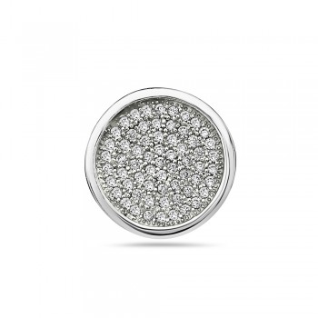 Sterling Silver Pendant 13mm Clear Cubic Zirconia Round Micropave--Rhodium Plating/Nickle Free--