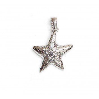 Sterling Silver Pendant Plain Hammered Star--Rhodium Plating--