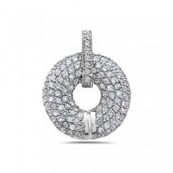 Sterling Silver Pendant 22mm Clear Cubic Zirconia Open Donut--Rhodium Plating/Nickle Free--