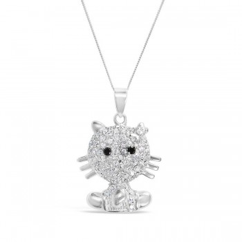 Sterling Silver Pendant Bk+Clear Cubic Zirconia Helly Kitty