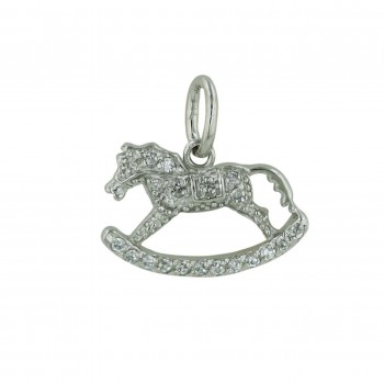 Sterling Silver Pendant Clear Cubic Zirconia Horse--Rhodium Plating/Nickle Free--