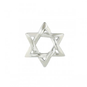 Sterling Silver Pendant Plain Open Jewish Star--Rhodium Plating