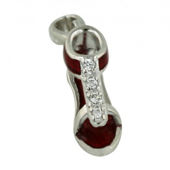 Sterling Silver Pendant Ruby Epoxy#40 with Clear Cubic Zirconia Opened Flat Sandal