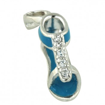 Sterling Silver Pendant Turquoise Epoxy#11 with Clear Cubic Zirconia Opened Flat Sandal