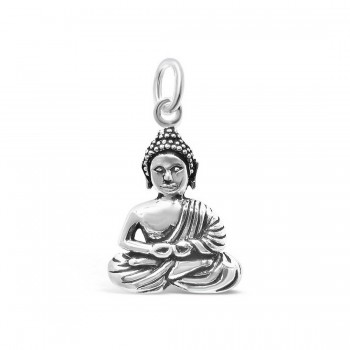 Sterling Silver Pendant Plain Oxidized Buddha Arms Crossed+Legs Fo