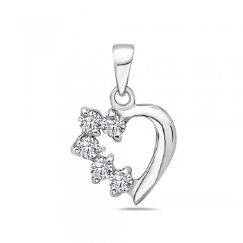 Sterling Silver Pendant Open Half Clear Cubic Zirconia Heart--Rhodium Plating/Nickle Free--