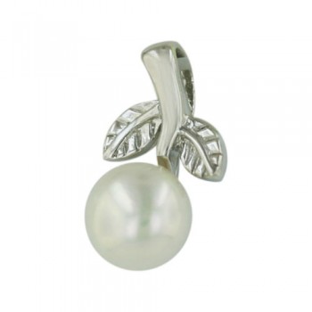 Sterling Silver Pendant 16X9mm White Fresh Water Pearl with Plain