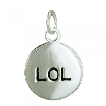 Sterling Silver Pendant 15mm Plain Round with Oxidized "Lol"--E-coated/Nickle Free-