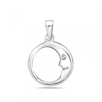 Sterling Silver Pendant Plain Open Moon Face--Rhodium Plating/Nickle Free--