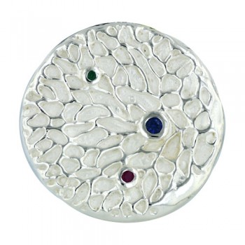 Sterling Silver Pendant Ruby+Sapphire+Emerald Gemstone on Round--
