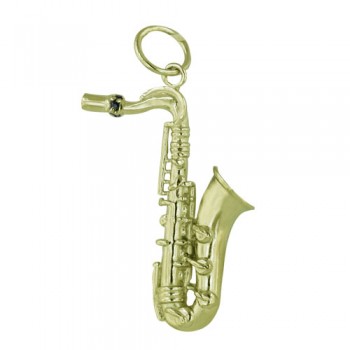 Sterling Silver Pendant Black Cubic Zirconia Gold Plated Saxophone--R