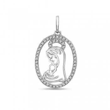 Sterling Silver Pendant 22-28mm Oval Clear Cubic Zirconia +Rhodium Plating Maria