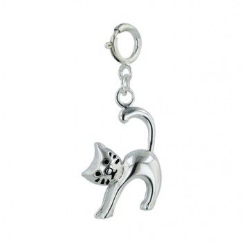 Sterling Silver Pendant of Cat with Tail Up -E-Coated-