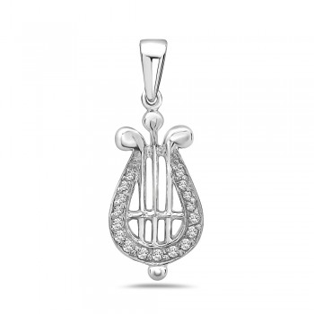 Sterling Silver Pendant of Harp with Clear Cubic Zirconia