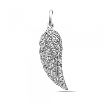 Sterling Silver Pendant Angel Wing with Clear Cubic Zirconia
