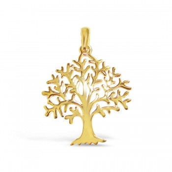 Sterling Silver Pendant Plain Tree With Bail Rh-Plated 22 Mm Gold