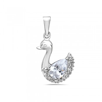 Sterling Silver Pendant Swan Clear Cubic Zirconia 17.5X14 mm