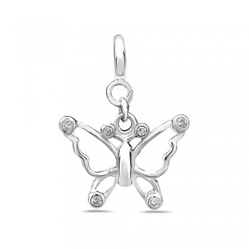 Sterling Silver Pendant Open Butterfly 6 Clear Cubic Zirconia with Spring Lock