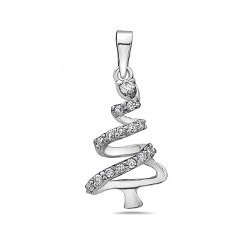 Sterling Silver Pendant Spiral Christmas Tree with Clear Cubic Zirconia