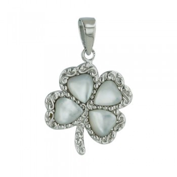 Sterling Silver Pendant Clover Mother of Pearl Heart Petals