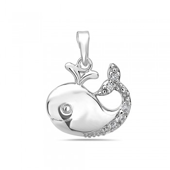 Sterling Silver Pendant Whale with Clear Cubic Zirconia on Tail
