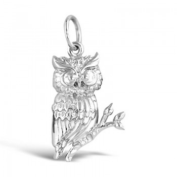 Sterling Silver Pendant Detail Owl Profile-Rhodium Plating-
