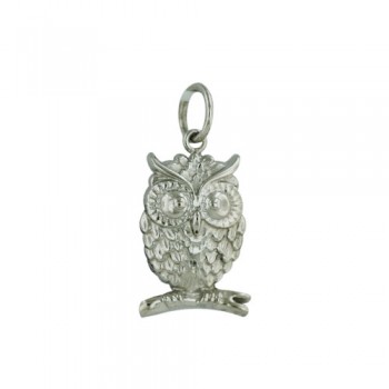 Sterling Silver Pendant Detail Owl on Branch-Rhodium Plating-