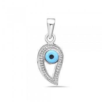 Sterling Silver Pendant Slanted Evil Eye with Blue Pupil