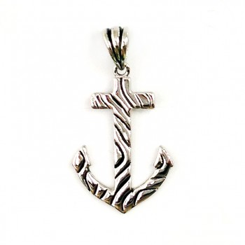 Sterling Silver Pendant Oxidized Wavy Lines Anchor
