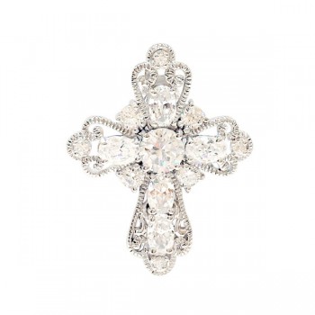 Sterling Silver Pendant Filigree Cross with Clear Cubic Zirconia