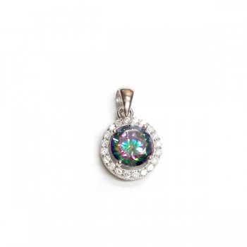 Sterling Silver Pendant Mystic Ctr with Clear Cubic Zirconia Around