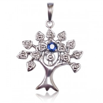 Sterling Silver Pendnat Tree of Life Birthstone Sapphire Glass
