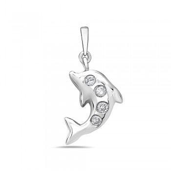Sterling Silver Pendant Dolphin Clear Cubic Zirconia
