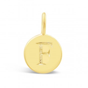 STERLING SILVER PLAIN ROUND CHARM LETTER F  *GOLD PLATED