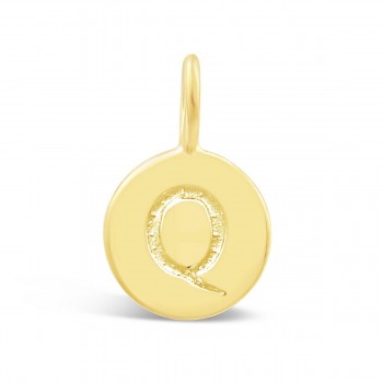 STERLING SILVER PLAIN ROUND CHARM LETTER Q* GOLD PLATED