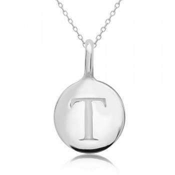 STERLING SILVER PLAIN ROUND CHARM LETTER T